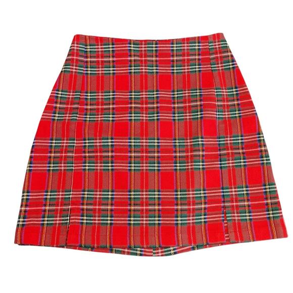 Brandy Melville High Waist Mini Skirt 90s Tartan Plaid Holiday Womens Waist 22/S - Picture 2 of 10